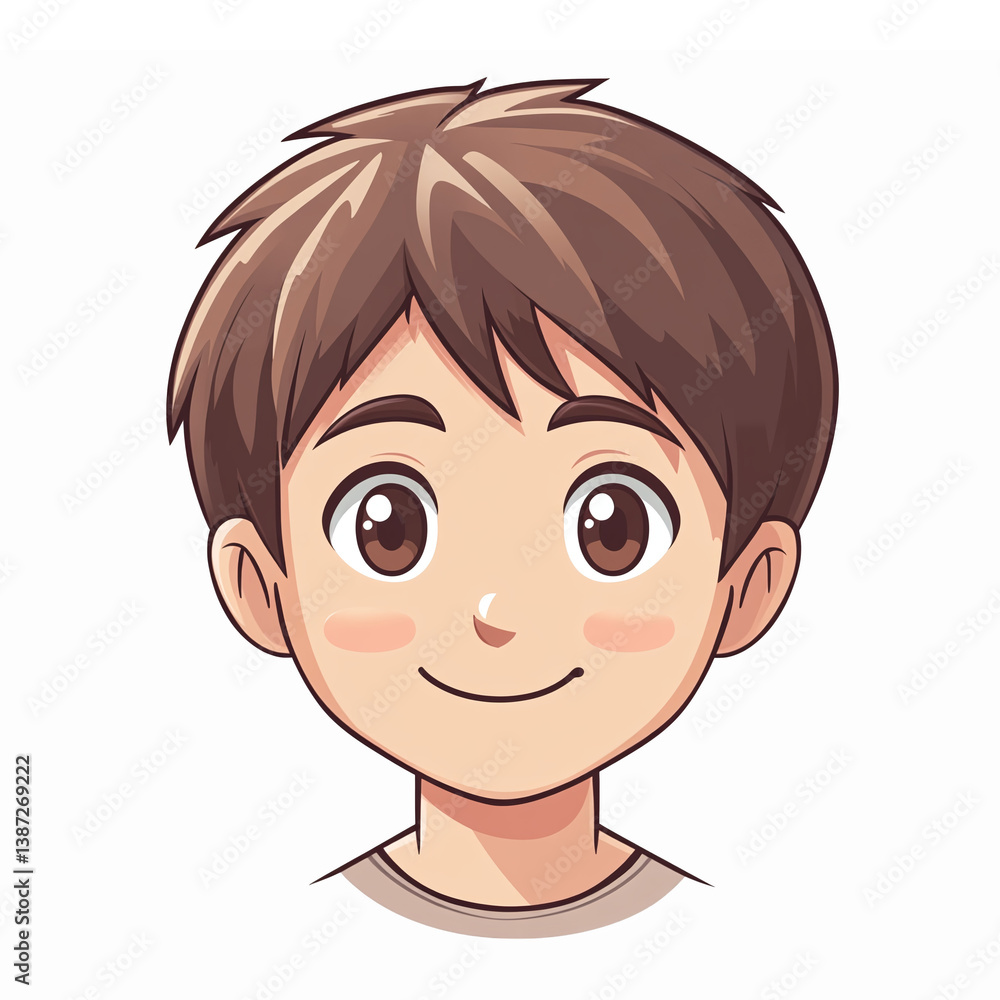 Cute Cartoon Boy Character with Brown Hair and Cheerful Expression for Illustrations Cute Cartoon Boy Character with Brown Hair and Cheerful Expression for Illustrations