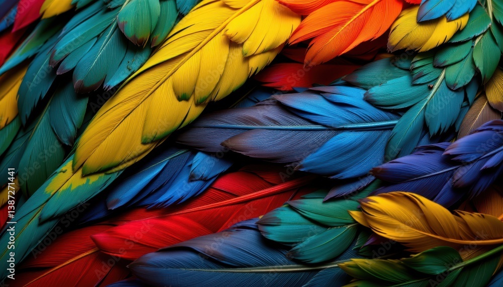 Obraz premium Amazon Parrot Feathers Create a texture with the bright and varied colors of Amazon parrot feathers, showcasing their vivid patterns.