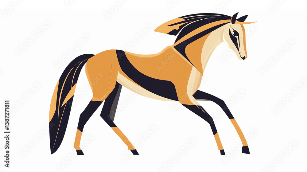Obraz premium Stylized Running Horse Illustration in Bold Colors for Creative Design Projects