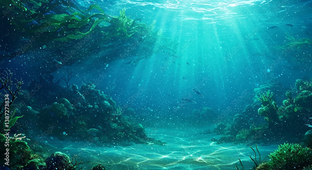Obraz premium Sunlit Depths: An Underwater 3D Realm AI Generated