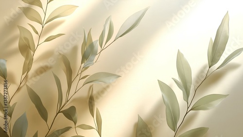Delicate leaves cast soft shadows against a light background, creating a serene and calming atmosphere that emphasizes nature's beauty.