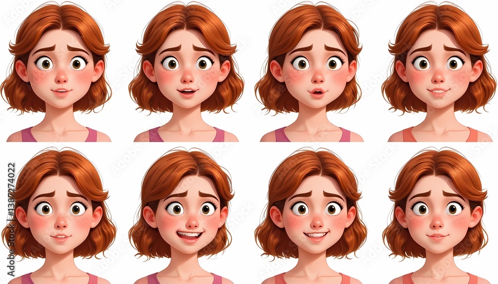 Animated Girl Character with Various Expressions Animated Girl Character with Various Expressions