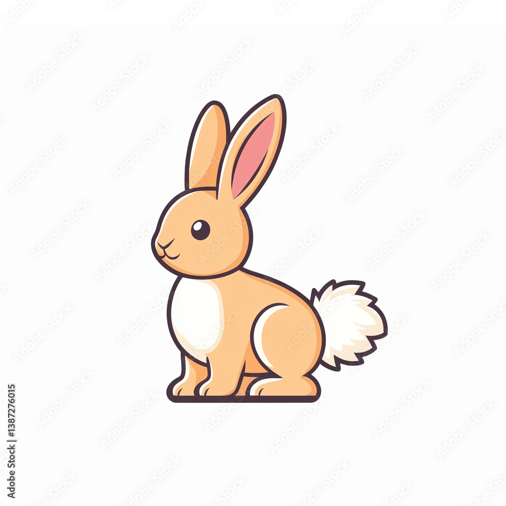 Cute Cartoon Rabbit Character with Fluffy Tail Sitting in a Playful Pose for Kids Designs Cute Cartoon Rabbit Character with Fluffy Tail Sitting in a Playful Pose for Kids Designs