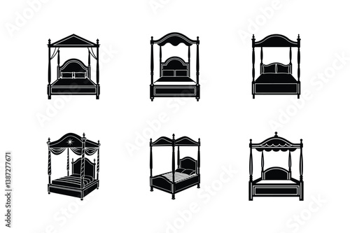 four poster bed icon silhouette vector illustration