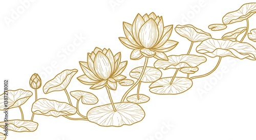 Golden Lotus Line Art: Serene Elegance AI Generated
