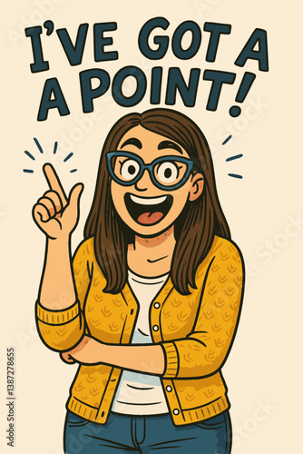 Cartoon Woman with Idea Pointing Finger Upwards Illustration