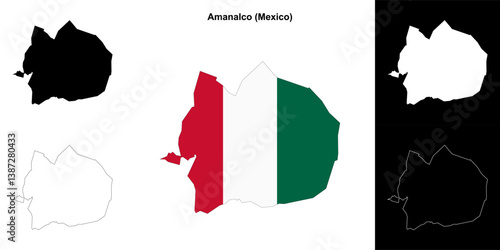 Amanalco municipality (Mexico) outline map set