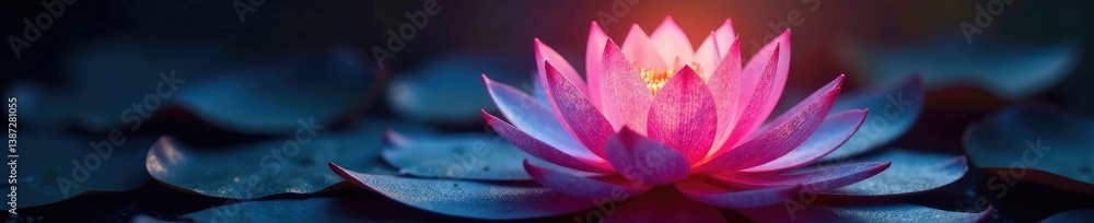 Fototapeta premium Holographic lotus flower unfolding its petals in the light, lotus, bloom