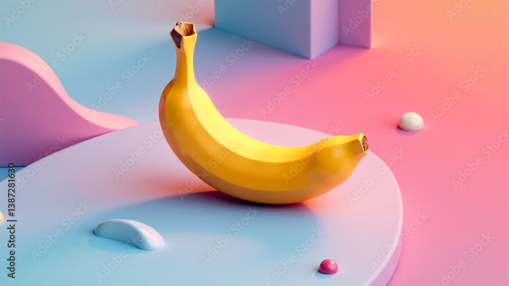 custom made wallpaper toronto digitalBright yellow banana on colorful geometric background with playful spheres creating a lively atmosphere