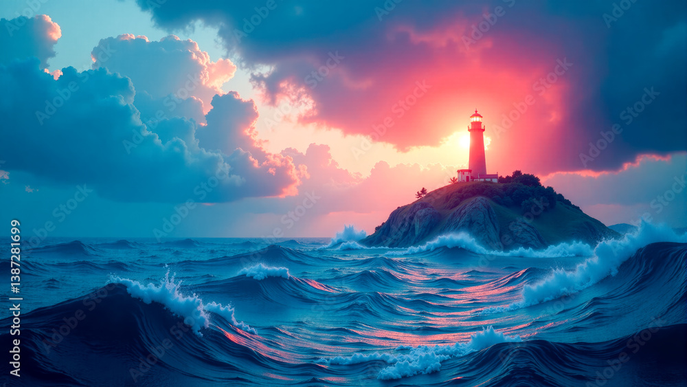 custom made wallpaper toronto digitalLighthouse stands tall on a rocky outcrop against a vibrant sunset illuminating the ocean waves in dramatic colors