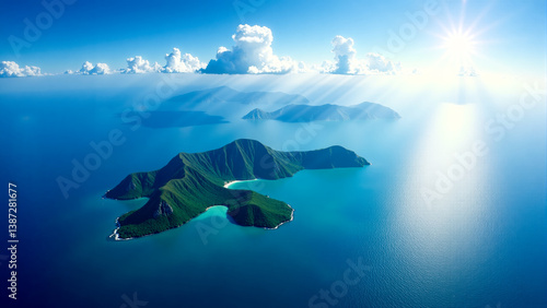 Wallpaper Mural Scenic aerial view of a tropical island and surrounding seas on a sunny day Torontodigital.ca