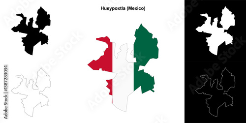 Hueypoxtla municipality (Mexico) outline map set
