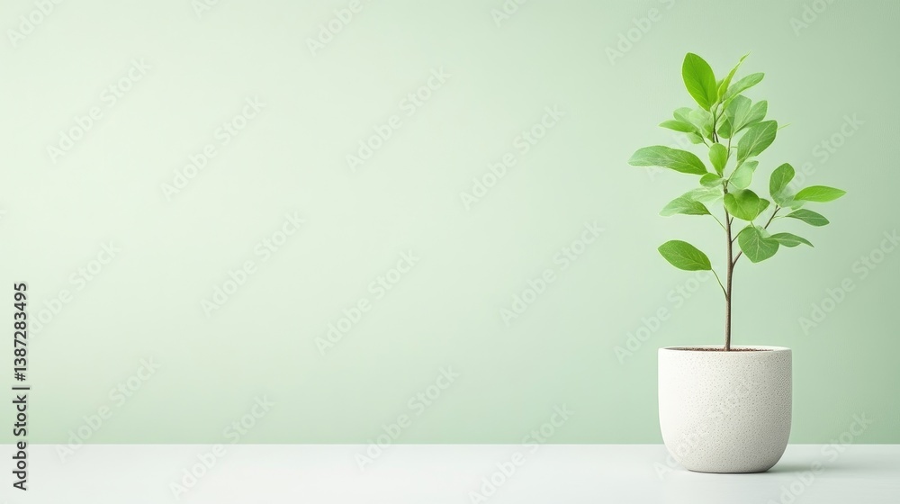 Fototapeta premium Simple, Fresh, Green Plant in White Pot