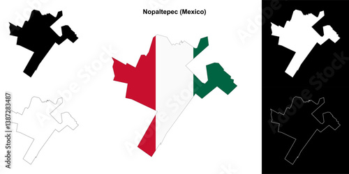 Nopaltepec municipality (Mexico) outline map set
