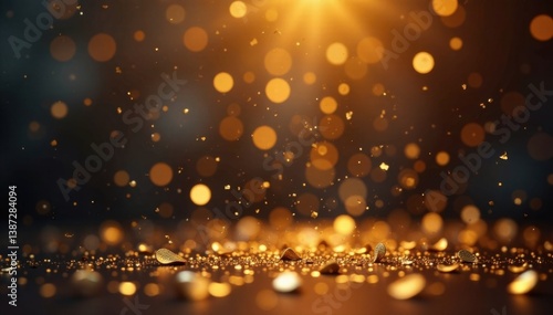 Obraz na płótnie Shiny metallic gold confetti filling the air at a party , confetti, gold, lively w salonie