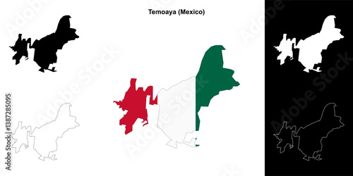 Temoaya municipality (Mexico) outline map set
