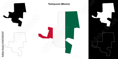 Teoloyucan municipality (Mexico) outline map set