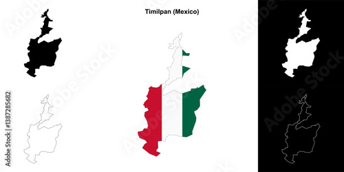 Timilpan municipality (Mexico) outline map set