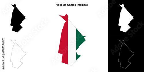 Valle de Chalco municipality (Mexico) outline map set