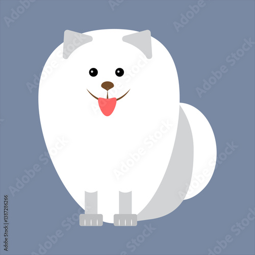 Funny fluffy dog spitz with tongue hanging out. Cute cartoon character animal. Simple vector illustration eps 10. 