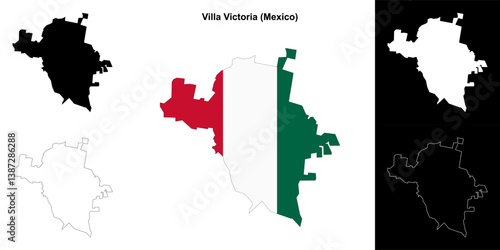Villa Victoria municipality (Mexico) outline map set