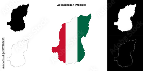 Zacazonapan municipality (Mexico) outline map set