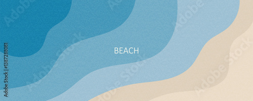 Summer ocean landscape header banner in retro style. Vacation Background with vintage grainy texture. Sand sea waves. Template for travel poster social media invitation tourism ads wallpaper promotion