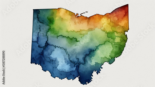 Watercolor Ohio State Map: Gradient Topography
