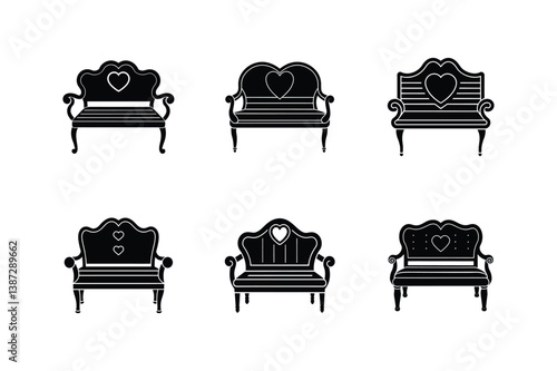 loveseat bench silhouette vector illustration