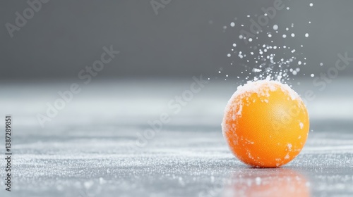 Frozen orange ball with snow splash