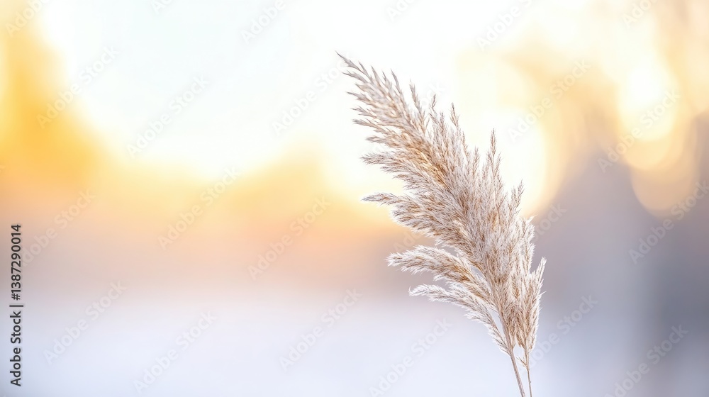 A single, delicate pampas grass plume is the focus, its feathery texture highlighted. Its set against a softly blurred background of a warm sunset. The image is high-quality, with soft lighting crea A single, delicate pampas grass plume is the focus, its feathery texture highlighted. Its set against a softly blurred background of a warm sunset. The image is high-quality, with soft lighting crea