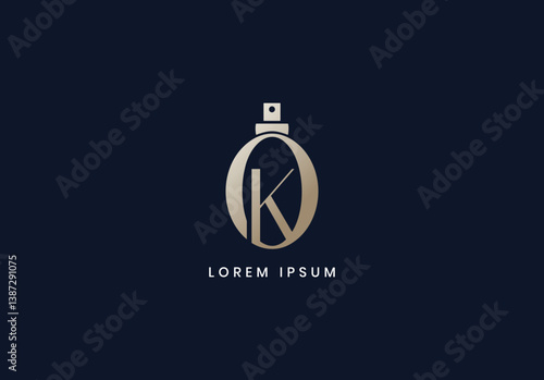 Letter ko perfume bottle logo, ok letter typography, perfume bottle luxury ko letter wordmark