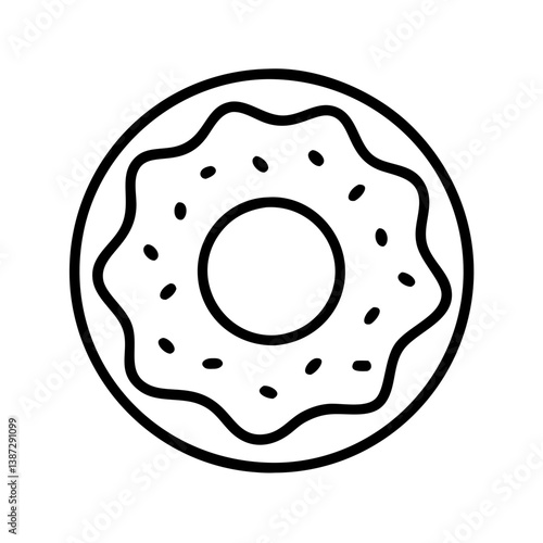 Delicious donut vector illustration with sprinkles, bakery item, sweet treat, dessert, outline, isolated drawing