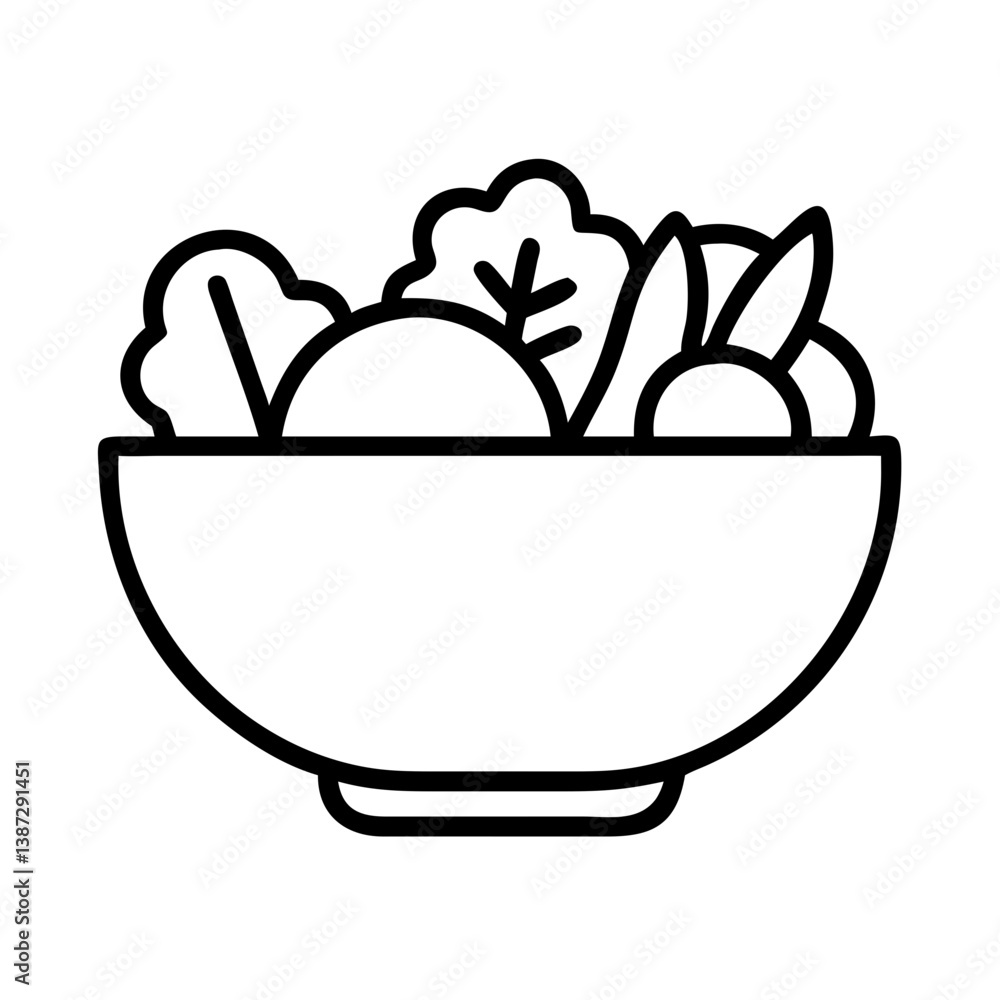 Bowl of fresh salad vector icon illustration for healthy food and diet concept in modern outline style Bowl of fresh salad vector icon illustration for healthy food and diet concept in modern outline style