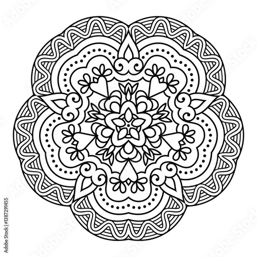 Elegant Floral Mandala Vector Intricate Line Art for Coloring Books, Henna & Tattoo Designs. New stylish ethnic, ornamental, tribal, healing, flower,creative, handmade vector mandala for Mindfulness.