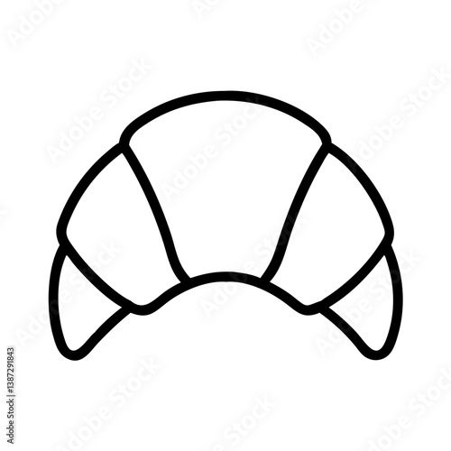 Croissant outline vector drawing, bakery pastry illustration, breakfast food icon, french bread design 