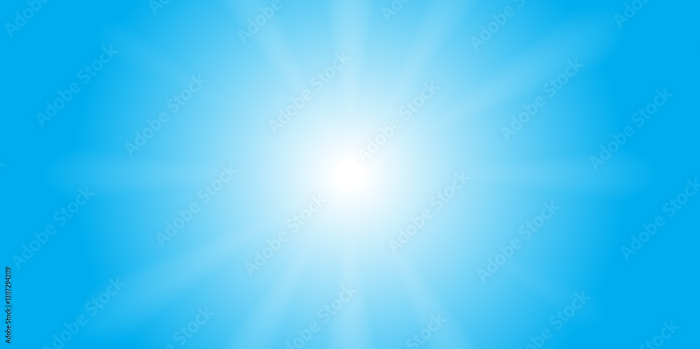 Fototapeta premium Radiant Sunshine on Clear Day Sky Backdrop. Sunny Sky Background with Sun Beams. Sunlight. Vector. 