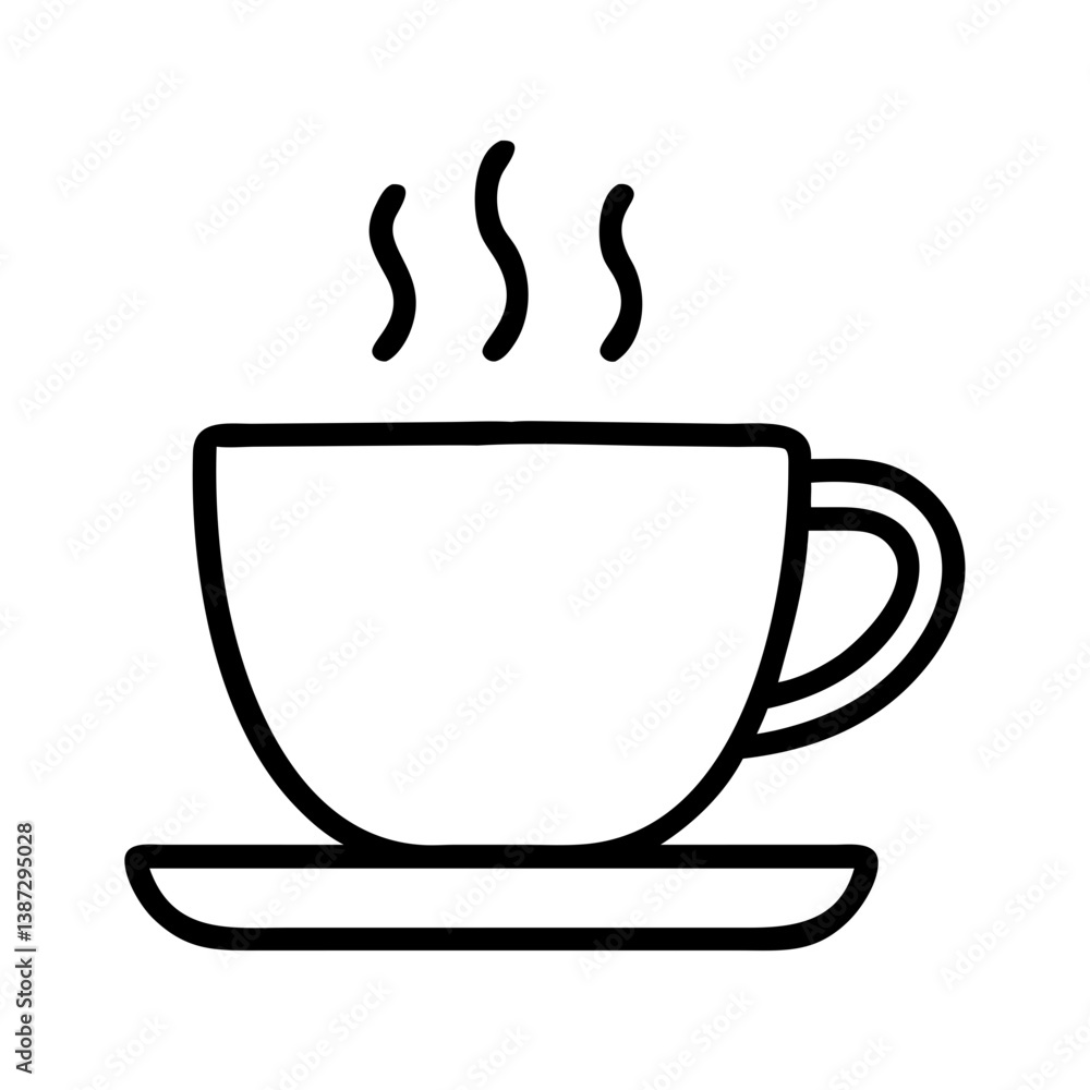 Coffee cup illustration with steam hot drink coffee break cafe beverage simple line art vector graphic Coffee cup illustration with steam hot drink coffee break cafe beverage simple line art vector graphic