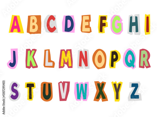 Ransom note letter collection paper style vector hand drawn illustration