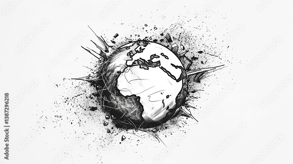 Hand-Drawn Sketch of the Earth Detailed Pointillist Illustration of the Earth