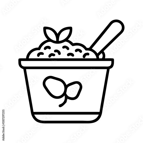 Chia seed pudding recipe vector, healthy breakfast bowl illustration, vegan dessert outline drawing, food icon