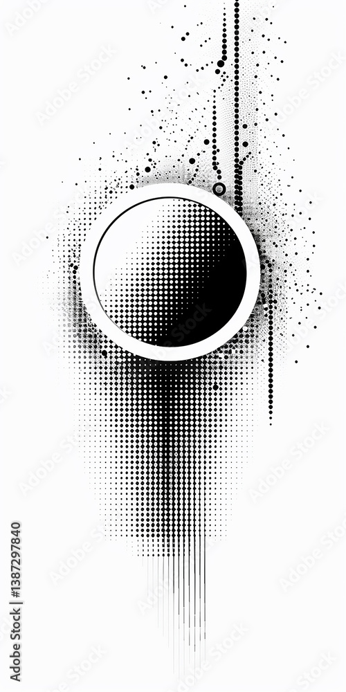 Halftone Background frame. Isolated backdrop Abstract Black And White Dotted Tunnel Design