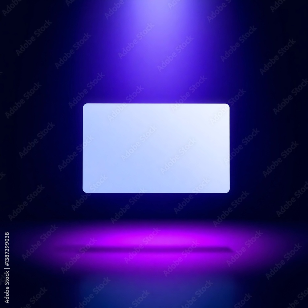 Fototapeta premium Professional Business Card Mockup with Purple Spotlight on Dark Background