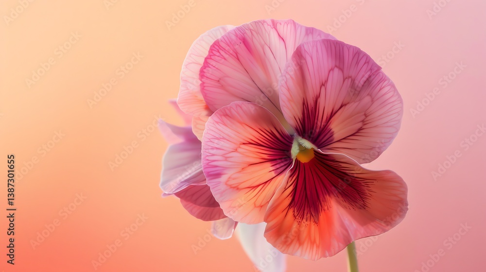 Fototapeta premium A beautiful close-up of a pink pansy flower in full bloom against a soft, blurred background.