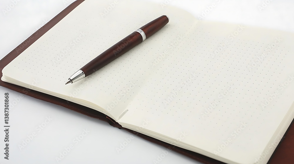 Notebook with pen, blank page on white background Notebook with pen, blank page on white background