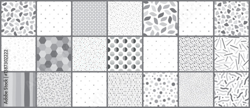 Collection of vector seamless grey patterns - mosaic textures. Trendy delicate textile design. Simple monochrome unusual prints