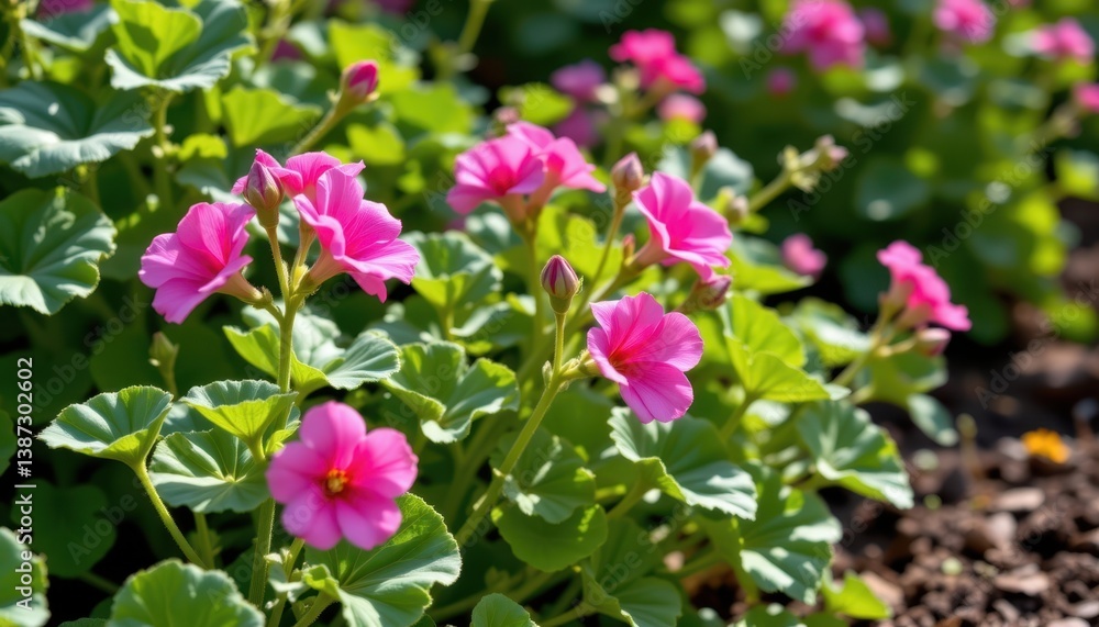 Geraniums in the Garden Visualize geraniums blooming in a garden setting, surrounded by leafy greenery and sunlight. Geraniums in the Garden Visualize geraniums blooming in a garden setting, surrounded by leafy greenery and sunlight.