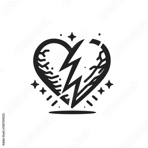 Broken Heart Logo With Split Down the Middle With a Lightning Bolt Crack