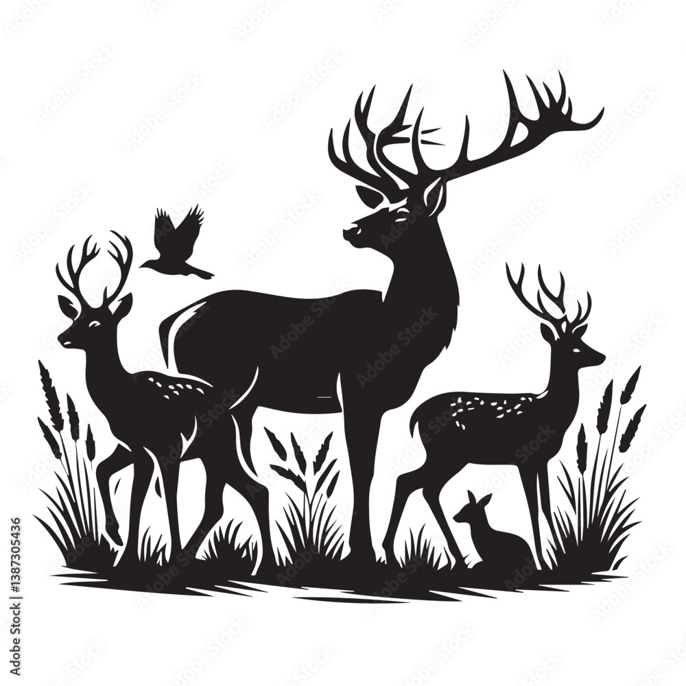 deer silhouette vector with white background deer silhouette line art vector illustration deer silhouette vector with white background deer silhouette line art vector illustration
