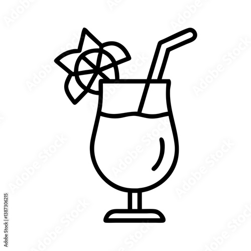 Cocktail drink vector icon illustration with straw and citrus garnish for summer party design element use